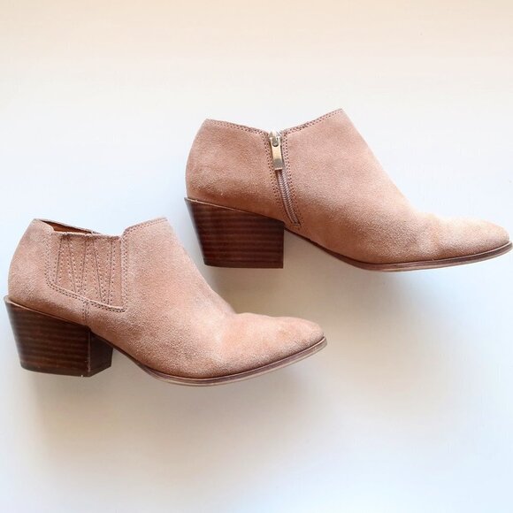 Franco Sarto Dylann Taupe Suede Leather Block Heel Western Ankle Boots Booties W - Picture 9 of 15
